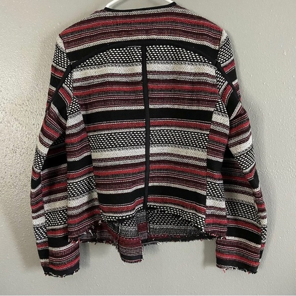 NWT Jessica Simpson Elora Striped Jacket Size L Asymmetric Full Zip Red Black - Picture 3 of 5